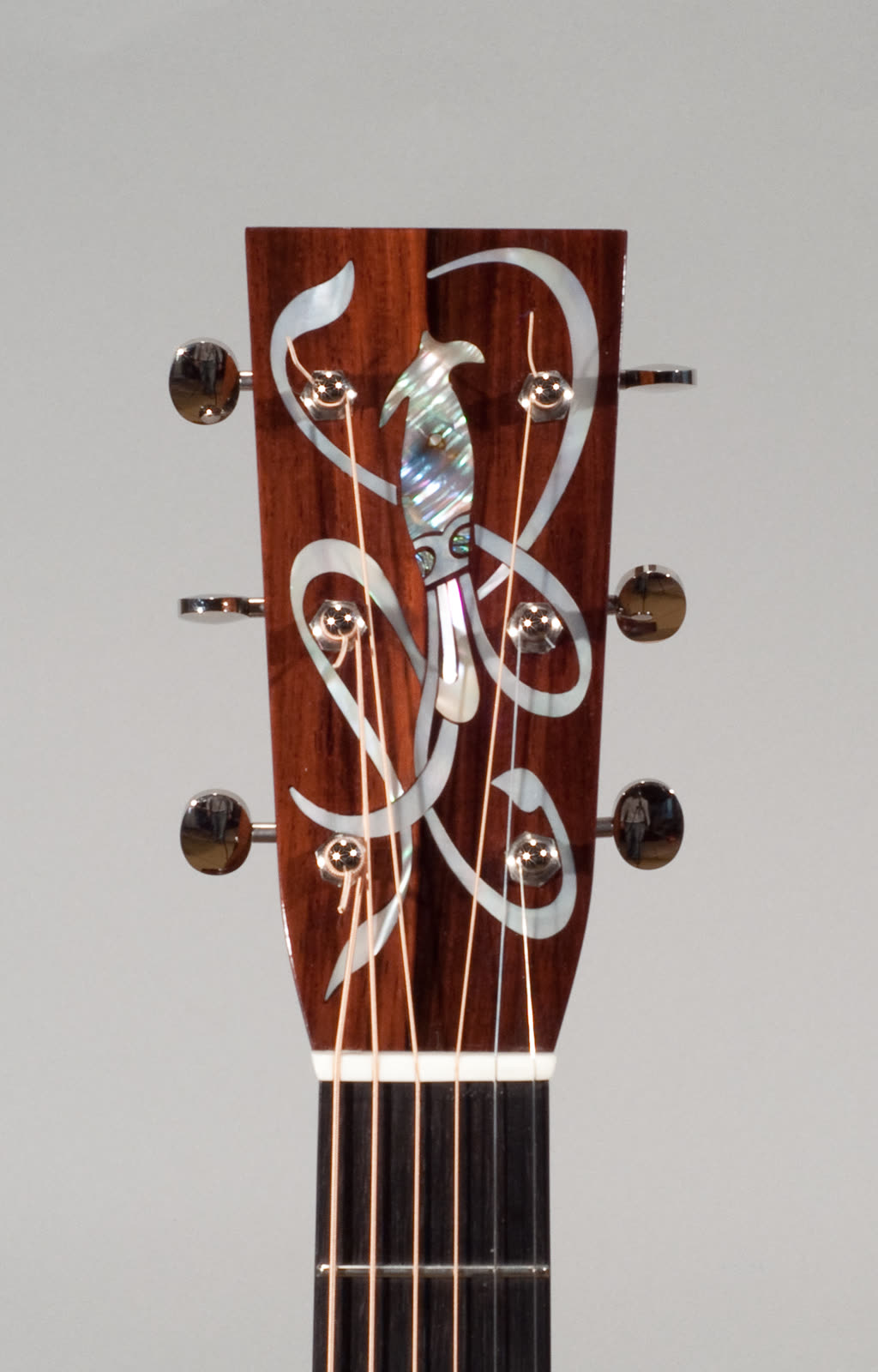 Orchestra Model guitar, headstock, rosewood, pearl
